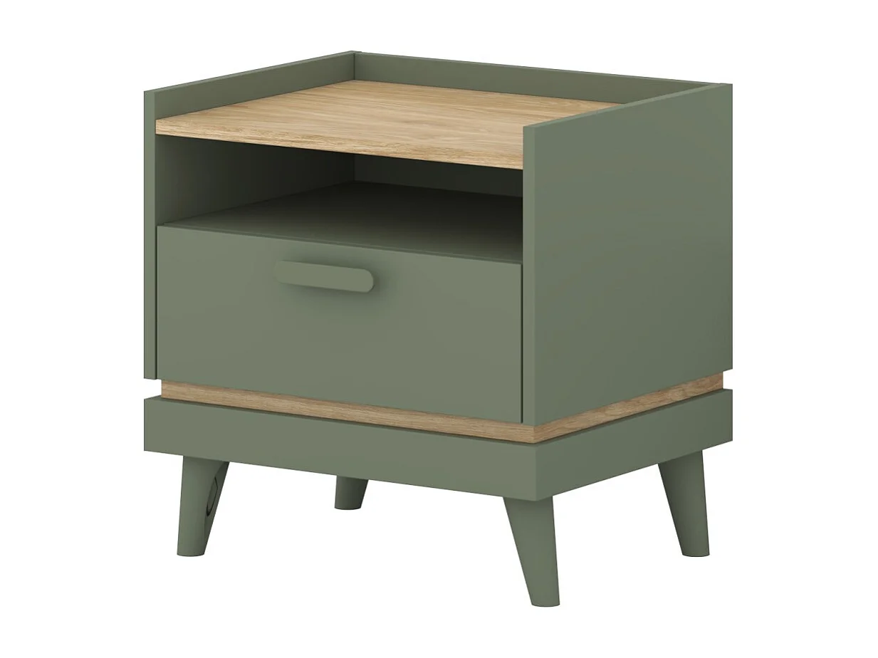 Table de chevet NOKI – Vert et bois – 1 tiroir style scandinave
