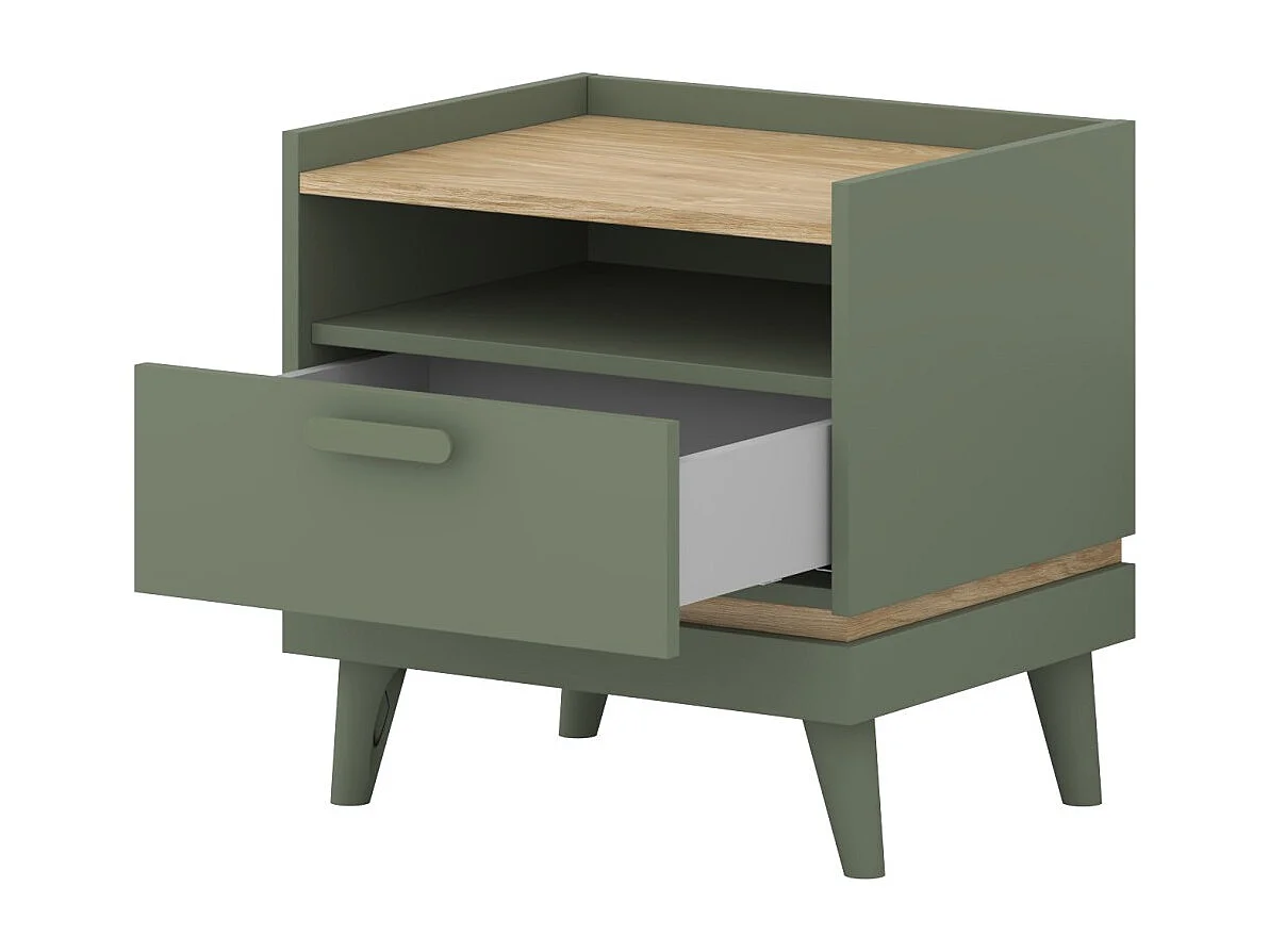 Table de chevet NOKI – Vert et bois – 1 tiroir style scandinave