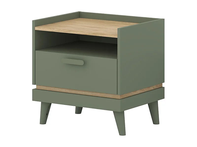 Table de chevet NOKI – Vert et bois – 1 tiroir style scandinave