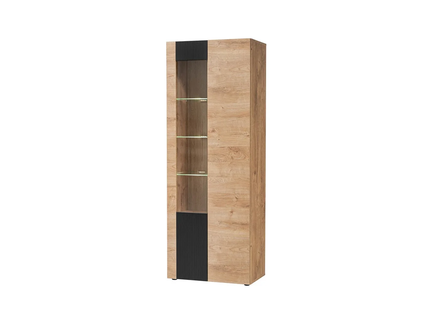 Vitrine DOUM – Chêne clair et noir – L70 x H192 x P40 cm