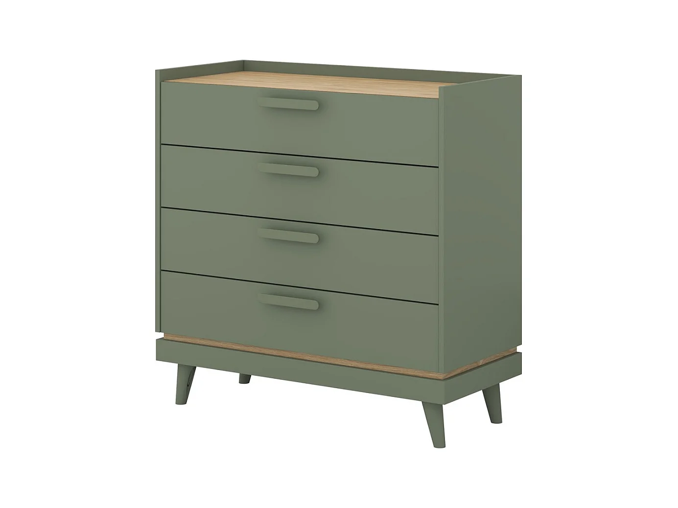 Commode NOKI – Vert et bois – 3 tiroirs style scandinave