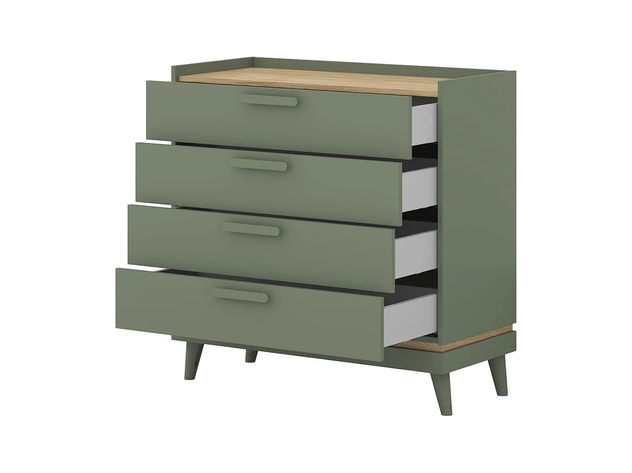 Commode NOKI – Vert et bois – 3 tiroirs style scandinave