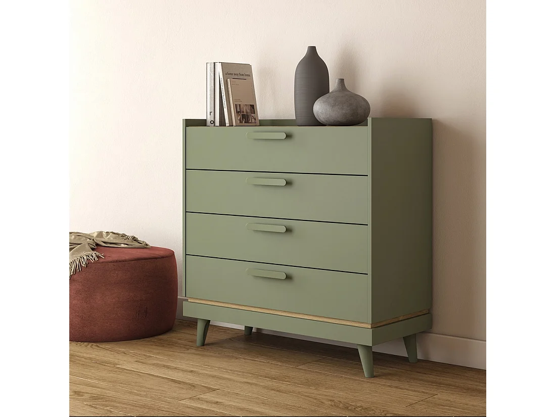 Kommode NOKI – Grün und Holz – 3 Schubladen im skandinavischen Stil