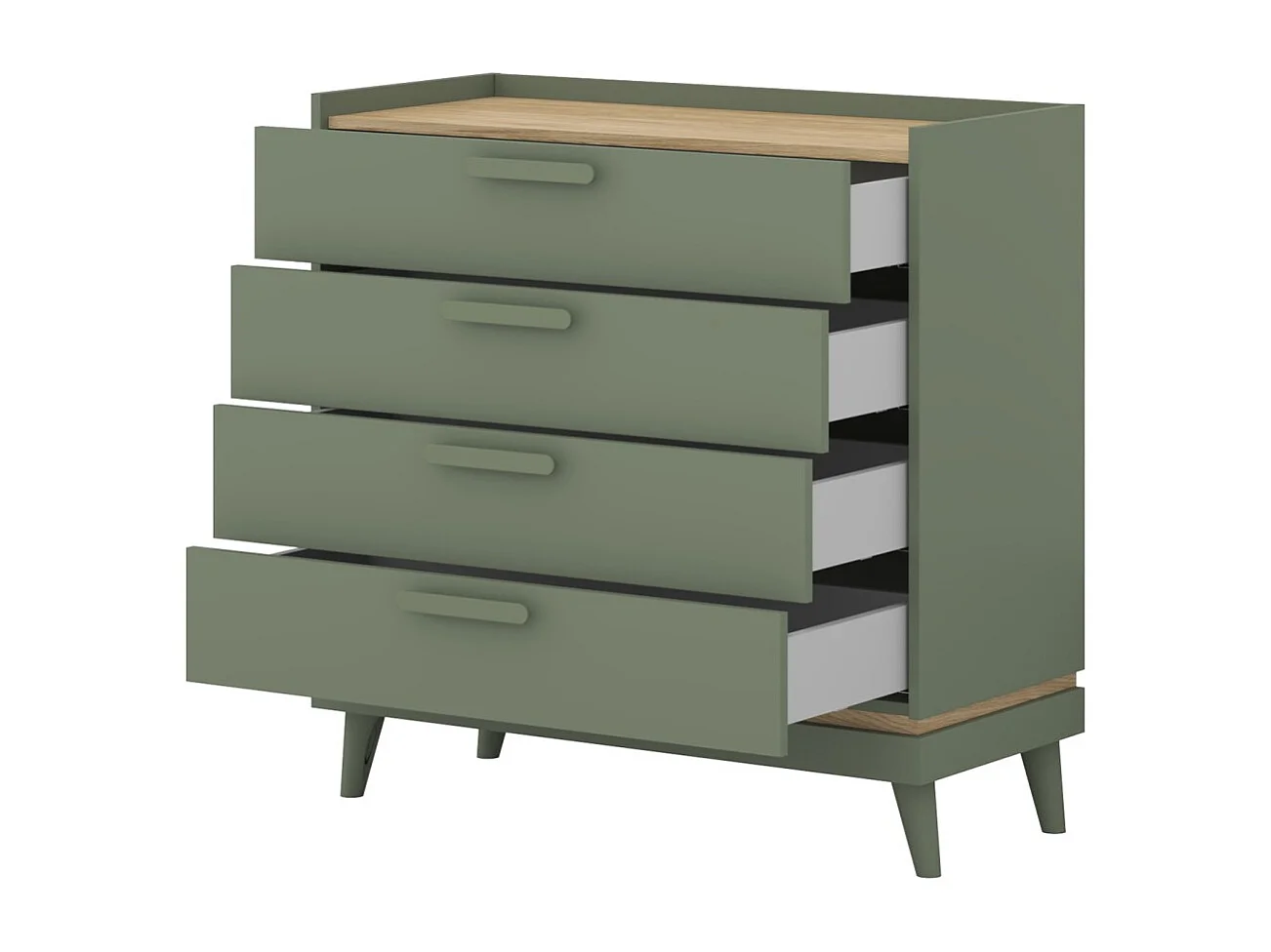 Kommode NOKI – Grün und Holz – 3 Schubladen im skandinavischen Stil