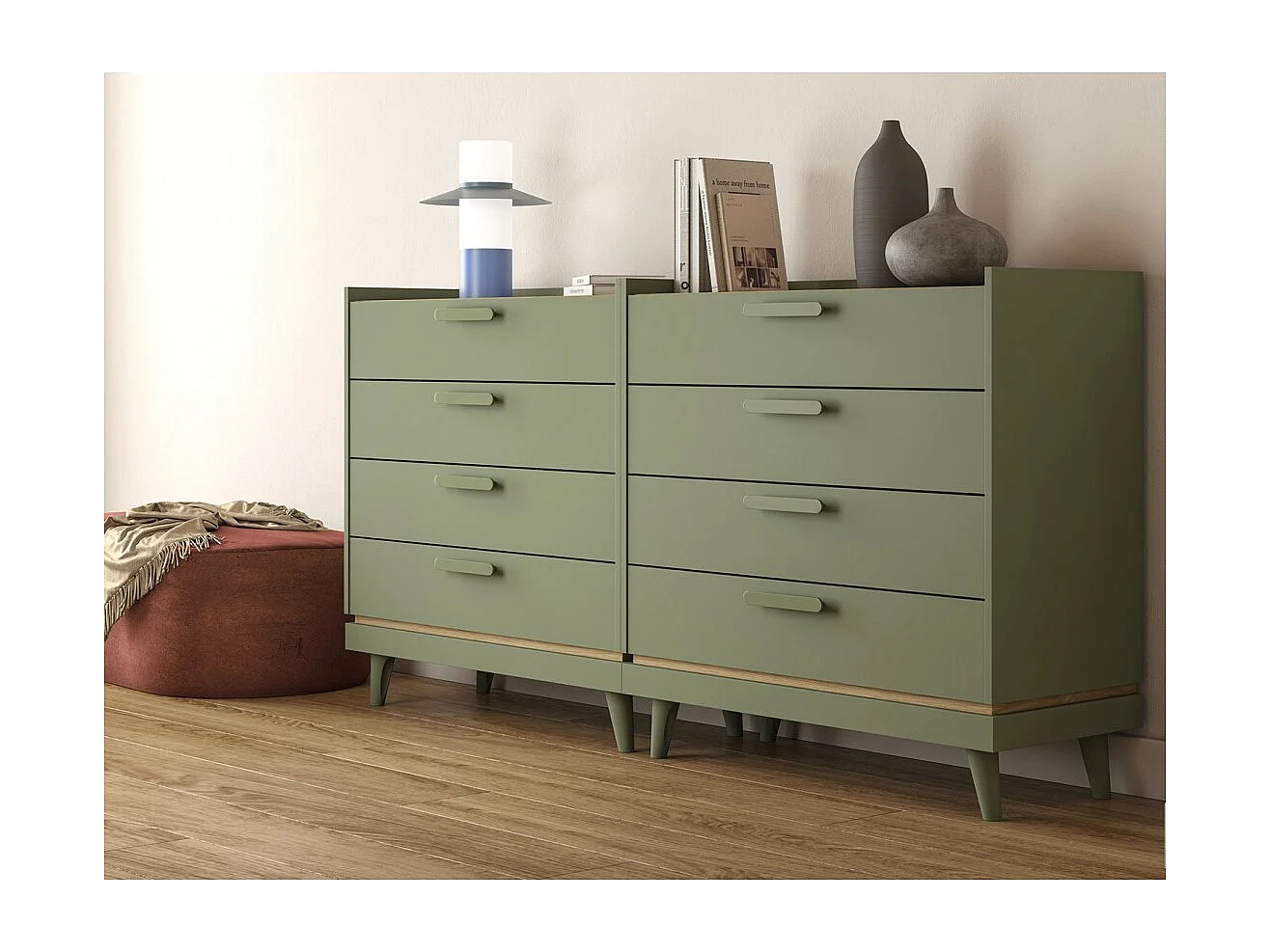 Kommode NOKI – Grün und Holz – 3 Schubladen im skandinavischen Stil