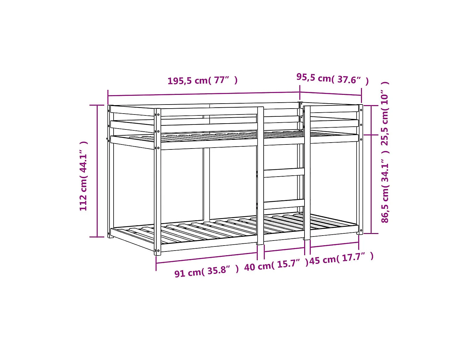 Lit simple-Lit superposé enfant sans matelas cire marron 90x190 cm pin massif