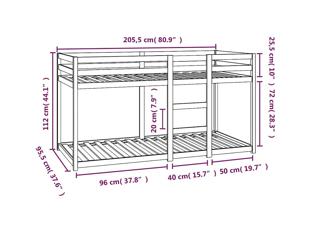 Lit simlpe-Lit superposé enfant-Cadre de lit sans matelas blanc 90x200 cm bois de pin massif
