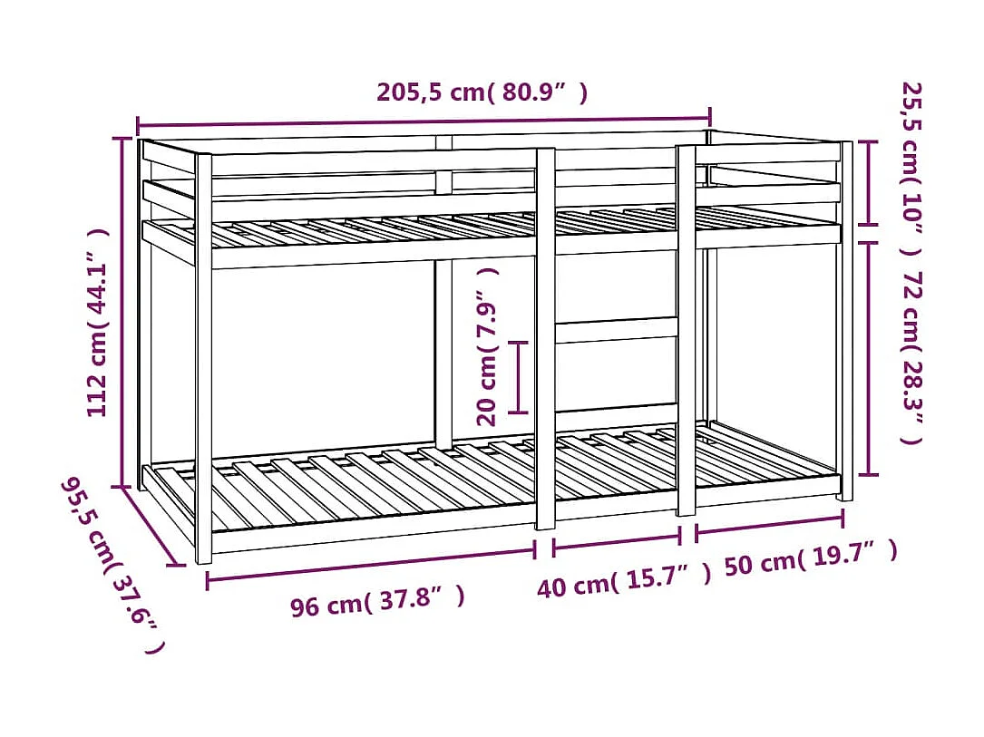 Lit simlpe-Lit superposé enfant-Cadre de lit sans matelas blanc 90x200 cm bois de pin massif