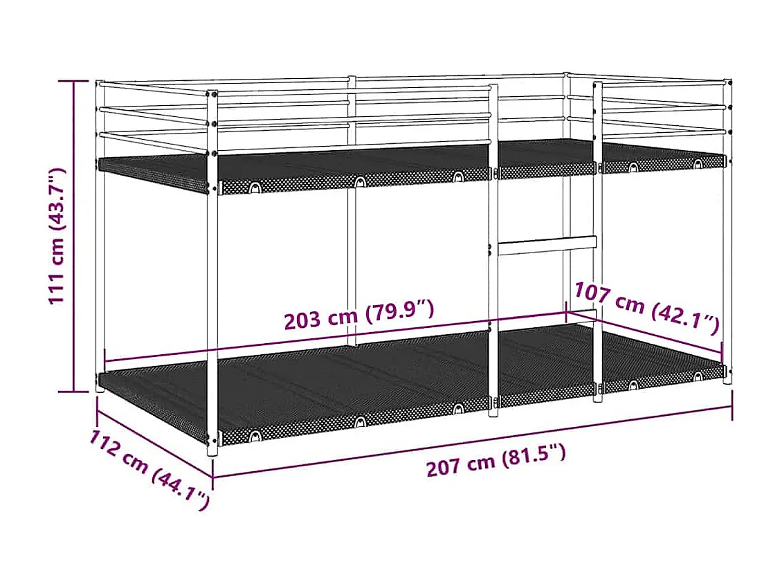 Cama individual | Litera sin colchón acero negro 107x203 cm SHL110955