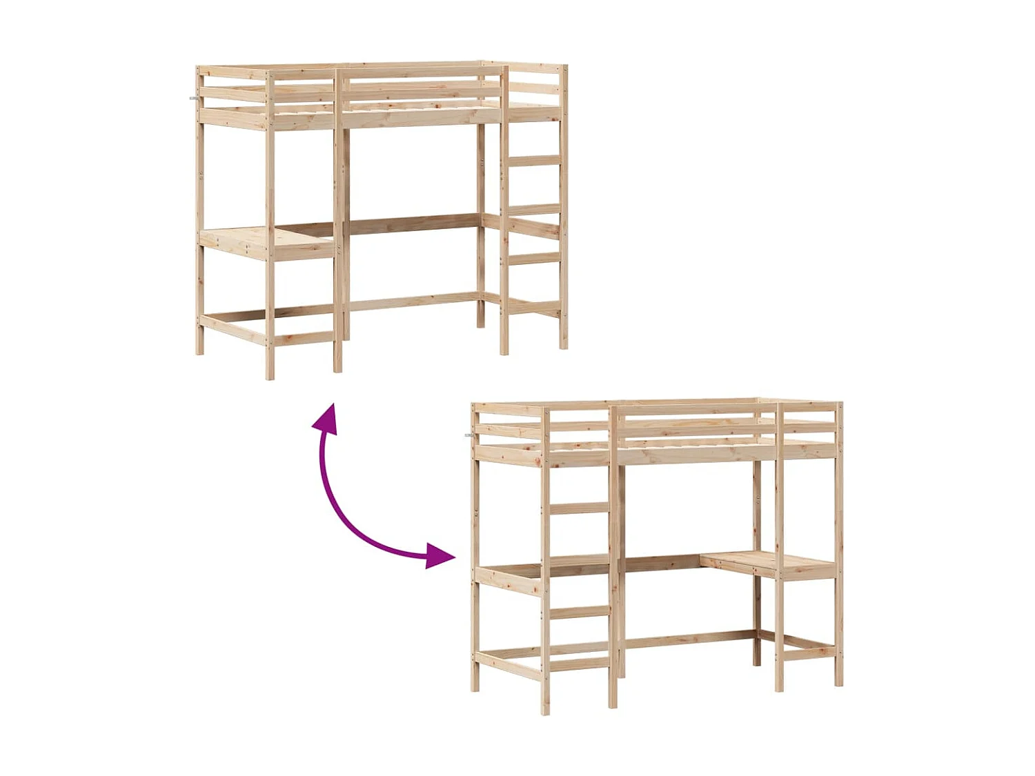 Lit simple-Lit superposé enfant sans matelas 100x200 cm bois massif de pin