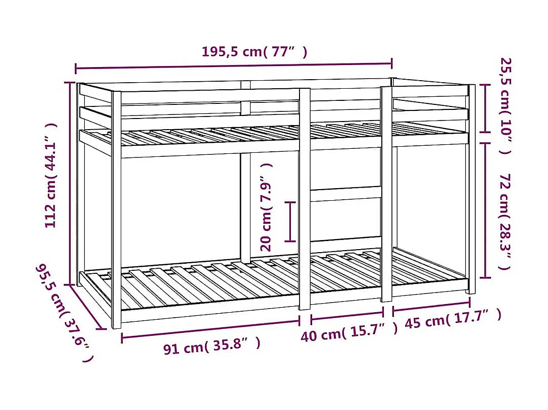 Lit simple-Lit superposé enfant sans matelas blanc 90x190 cm bois de pin massif