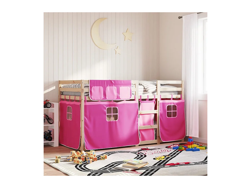 Lit simple-Lit superposé enfant sans matelas rose 80x200 cm bois de pin massif