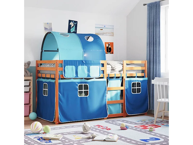 Lit simple-Lit superposé enfant sans matelas bleu 75x190 cm bois de pin massif