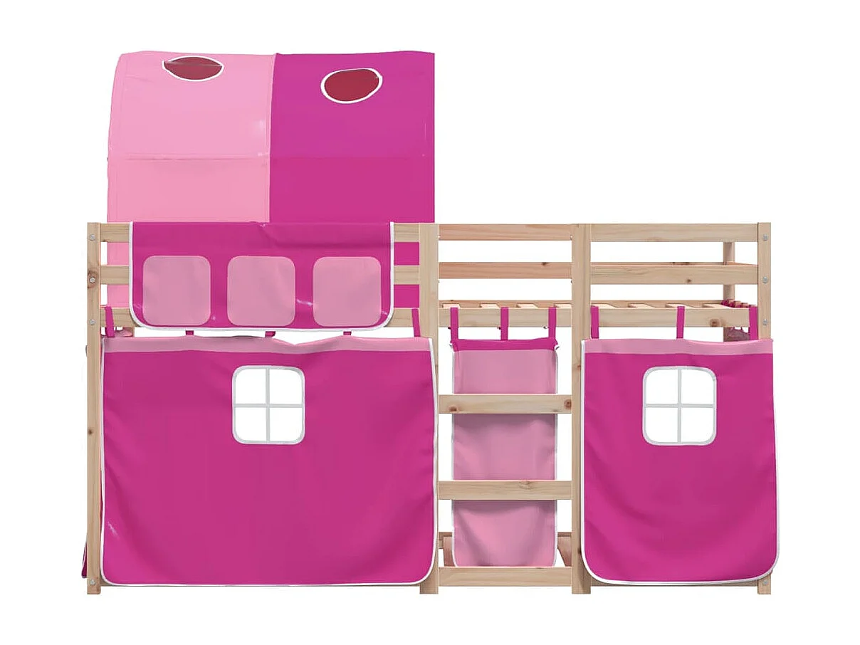 Cama individual | Litera con cortinas madera maciza de pino rosa 75x190 cm SHL90773