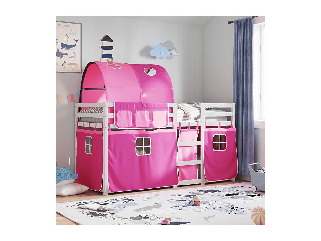 Lit simple-Lit superposé enfant sans matelas rose 75x190 cm bois de pin massif