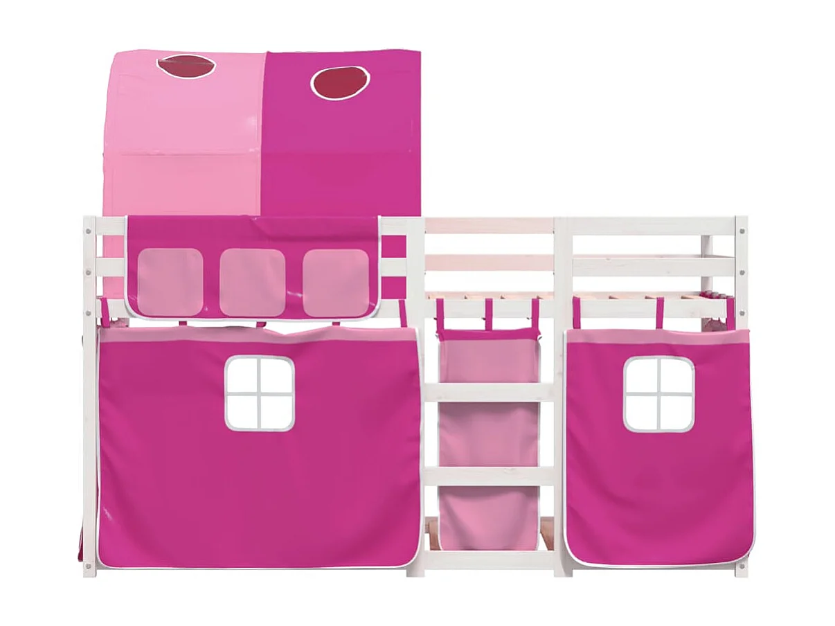 Cama individual | Litera con cortinas madera maciza de pino rosa 75x190 cm SHL110424