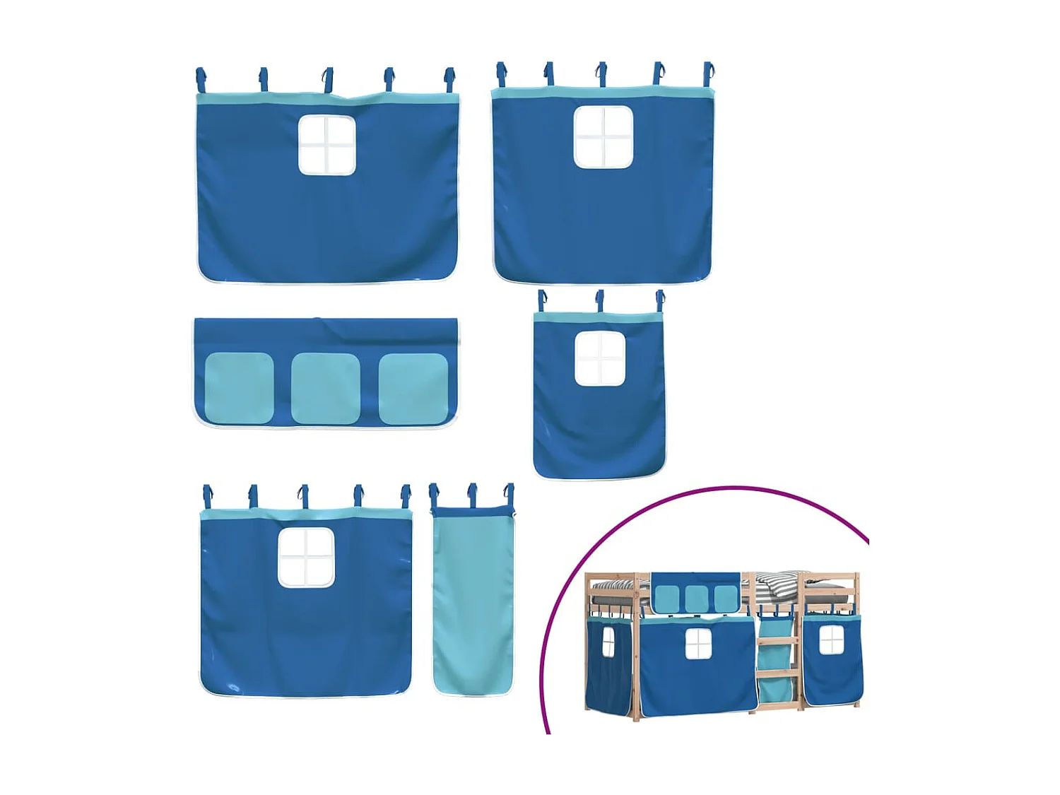 Beliche infantil com cortinas 75x190cm madeira de pinho maciça azul SHL835037