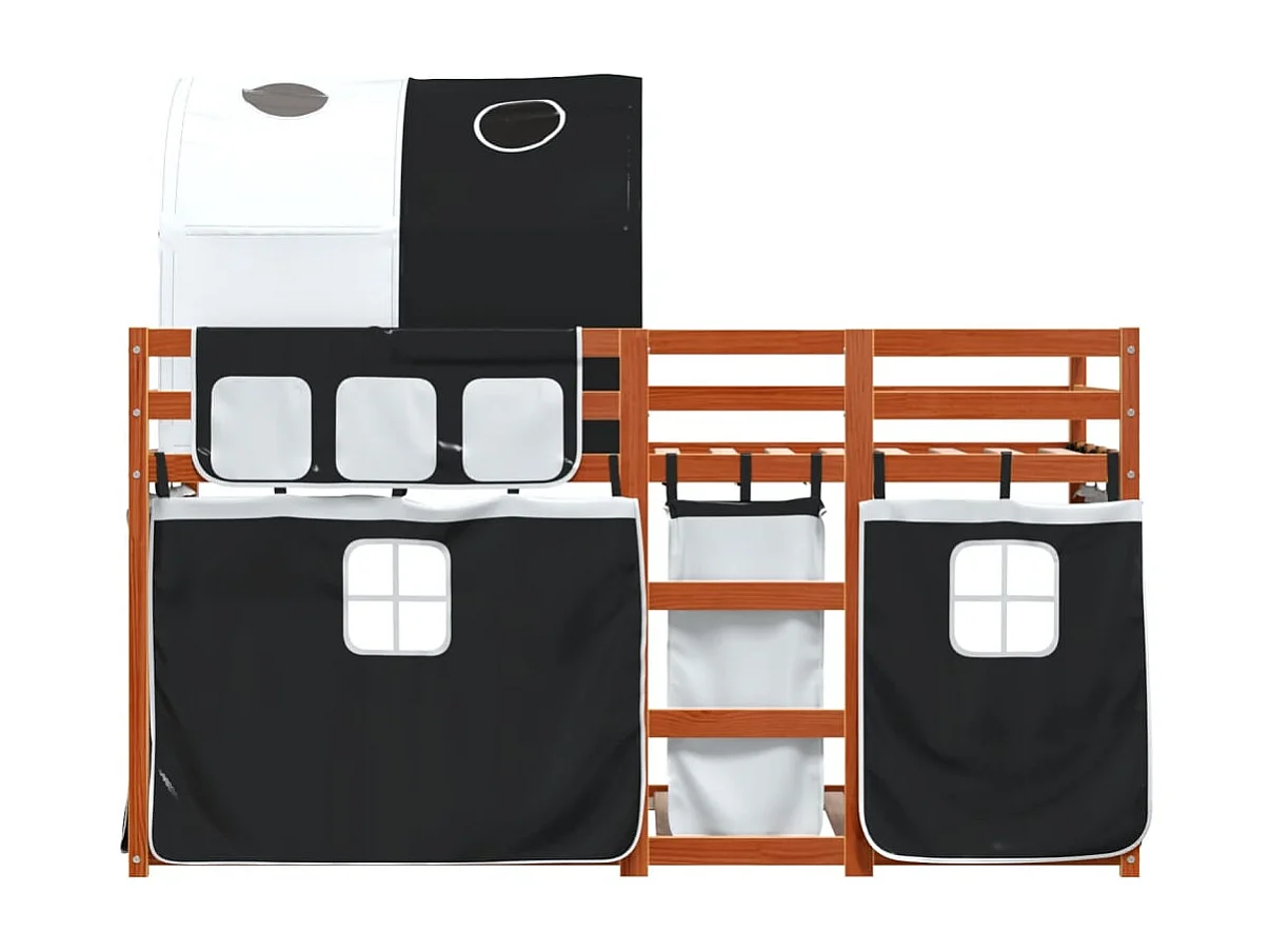 Cama individual | Litera con cortinas madera maciza pino blanco y negro 75x190 cm SHL110081