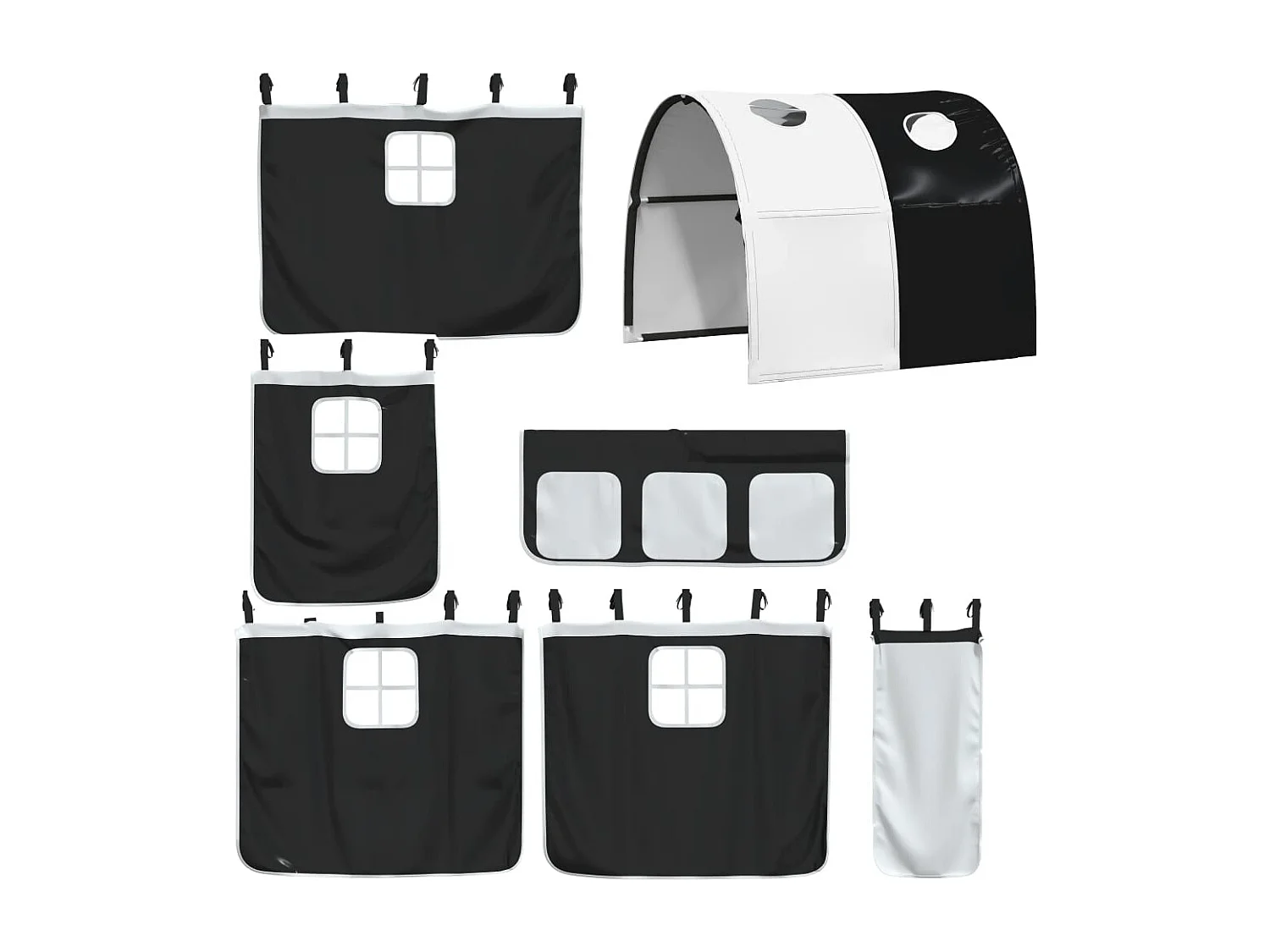 Cama individual | Litera con cortinas madera maciza pino blanco y negro 75x190 cm SHL110081