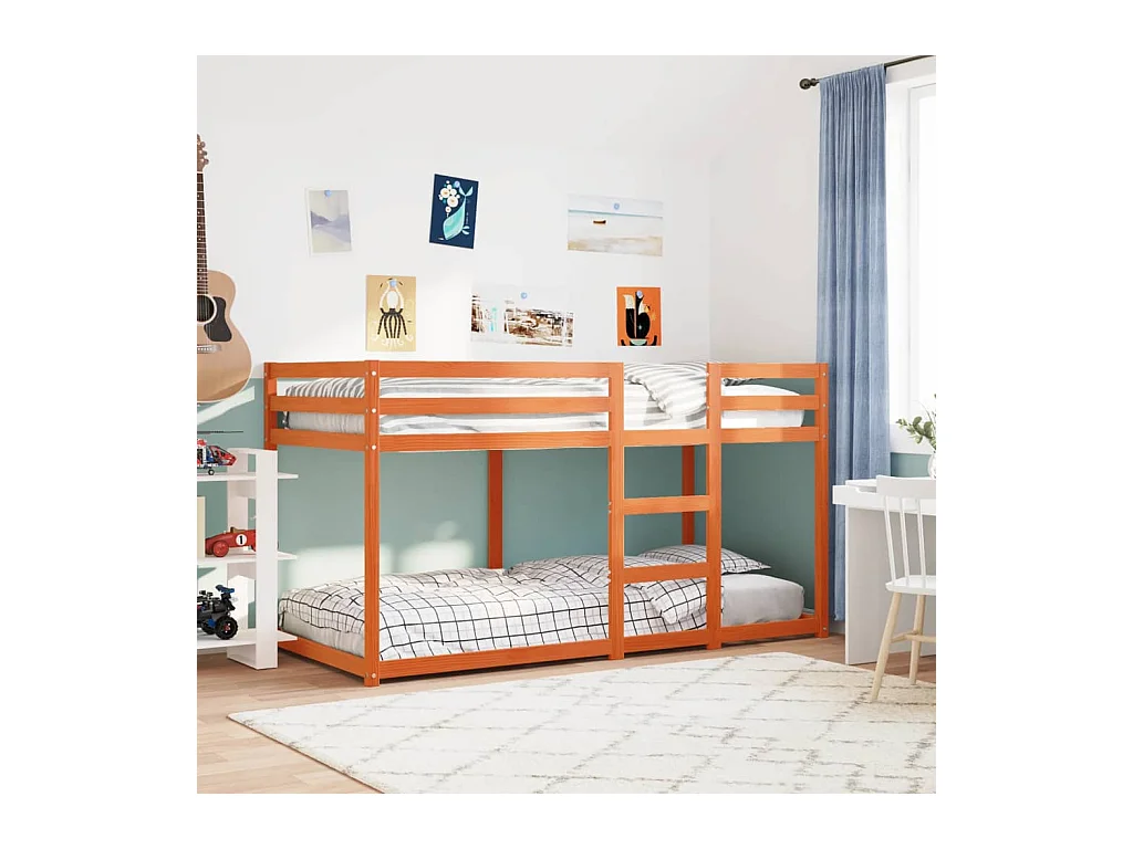 Lit simlpe-Lit superposé enfant-Cadre de lit sans matelas cire marron 90x200 cm pin massif