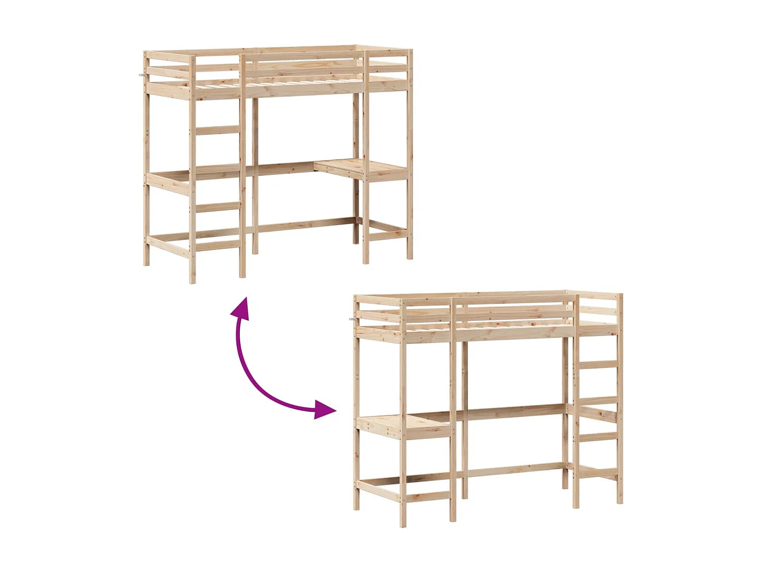 Lit simple-Lit superposé enfant sans matelas 80x200 cm bois massif de pin