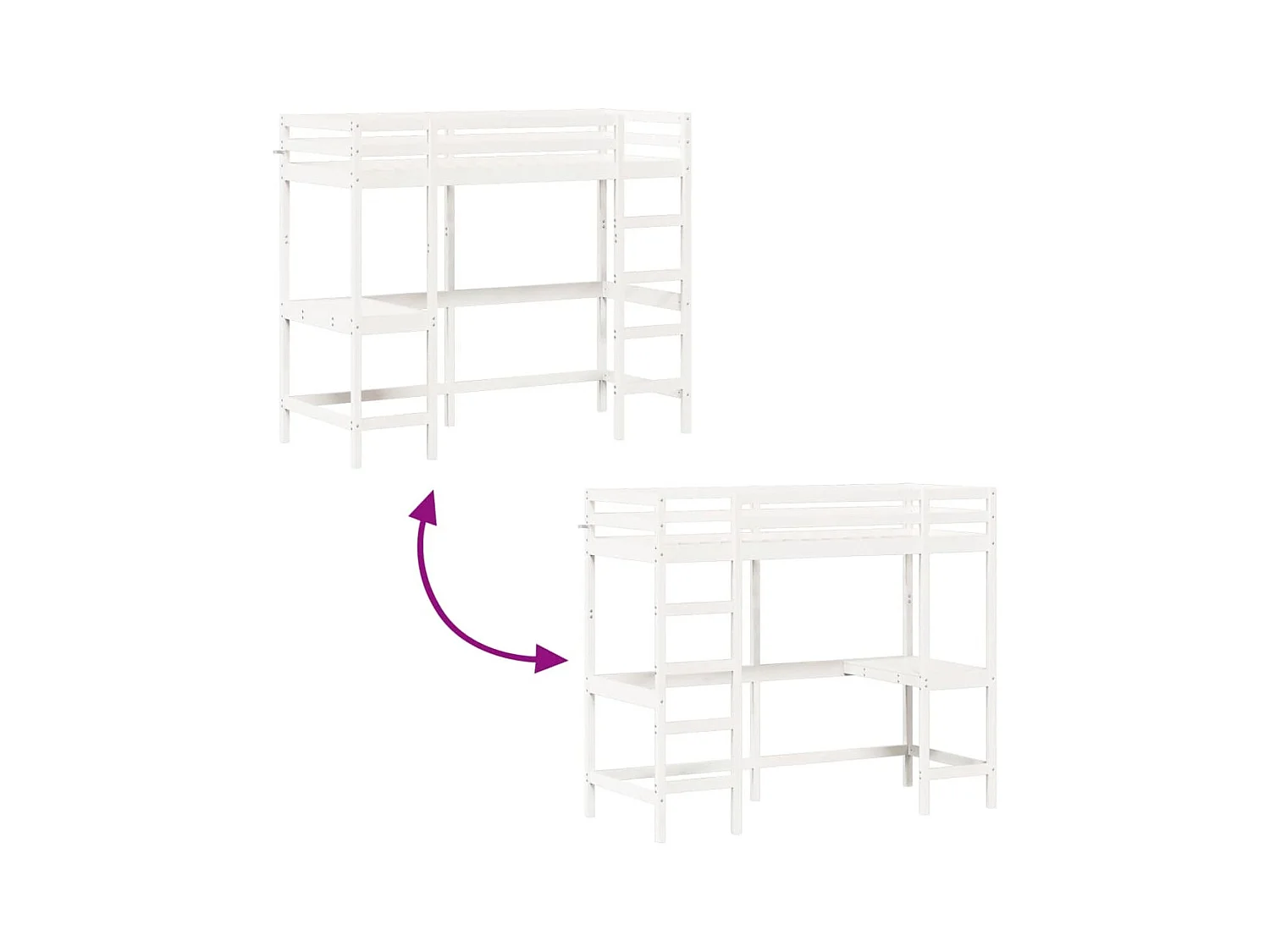 Lit simple-Lit superposé enfant sans matelas blanc 75x190 cm pin massif