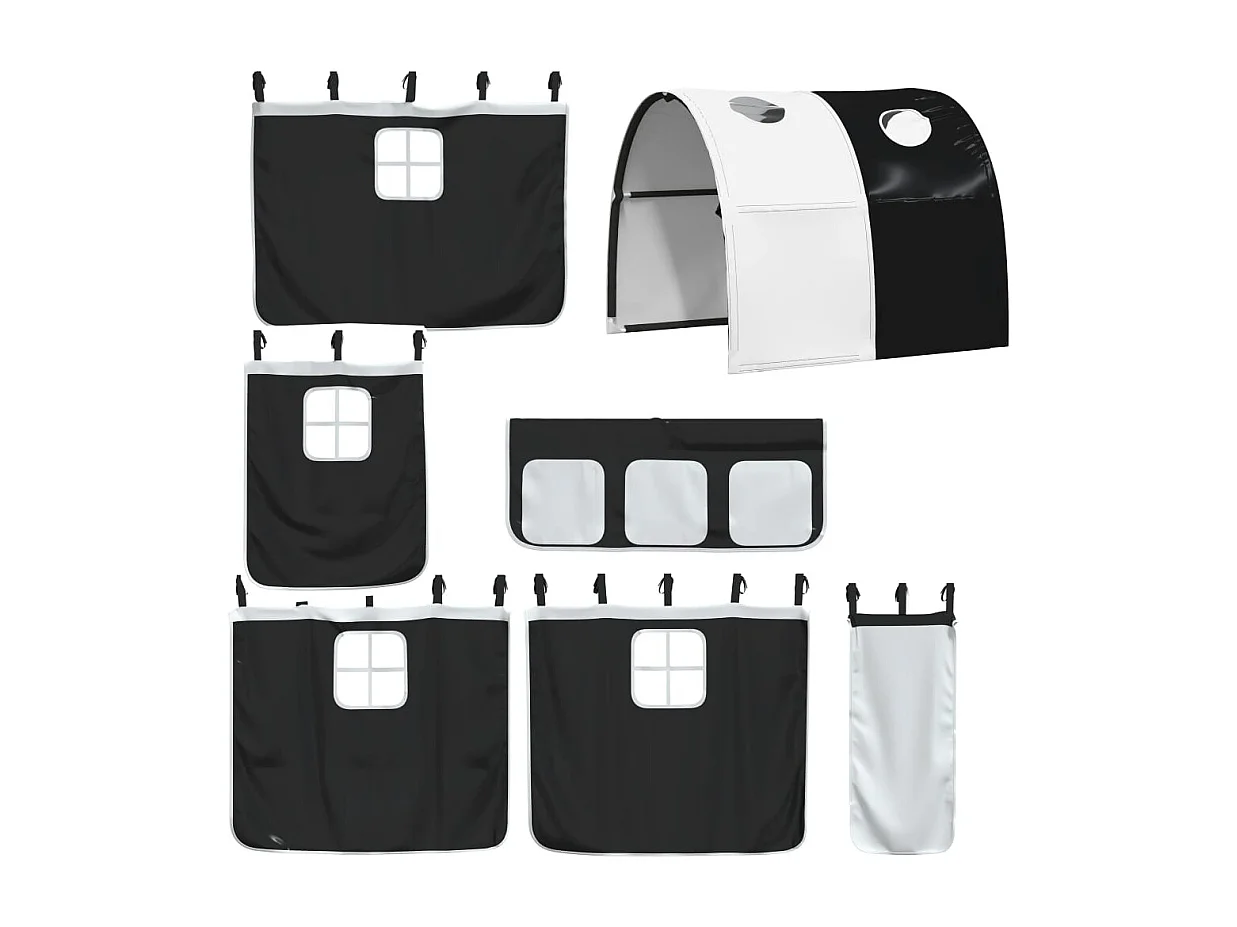 Cama individual | Litera con cortinas madera maciza pino blanco y negro 75x190 cm SHL99175