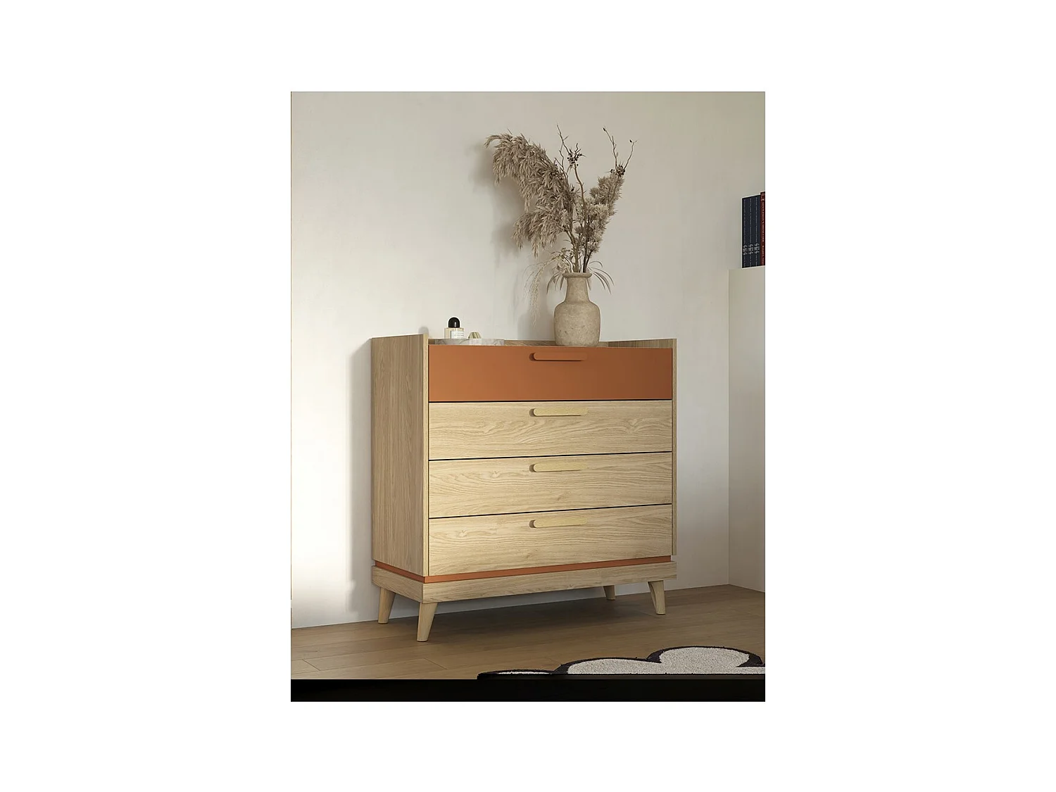 Commode NOKI – Chêne clair et moka – 3 tiroirs style scandinave