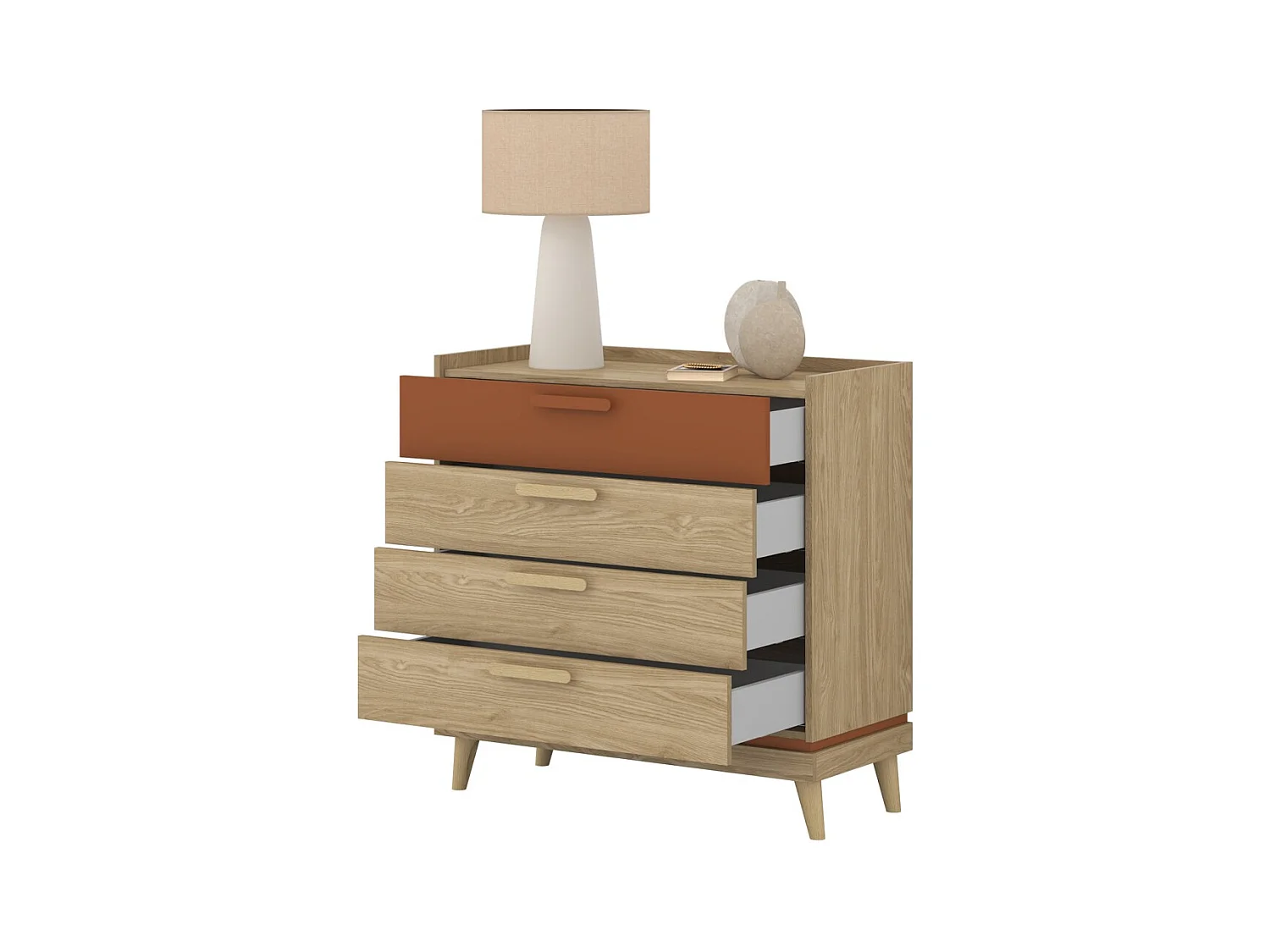 Commode NOKI – Chêne clair et moka – 3 tiroirs style scandinave