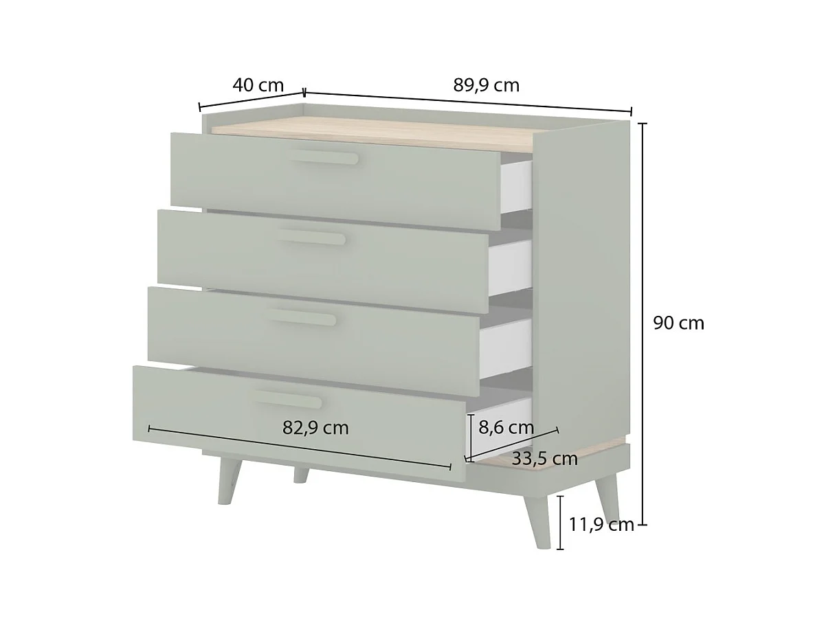 Commode NOKI – Chêne clair et moka – 3 tiroirs style scandinave