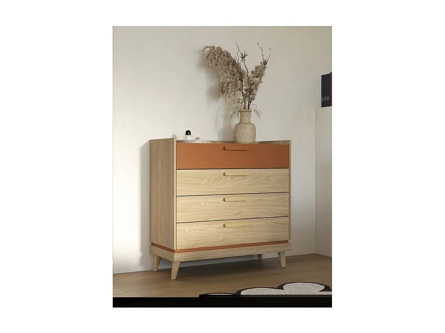 Commode NOKI – Chêne clair et moka – 3 tiroirs style scandinave