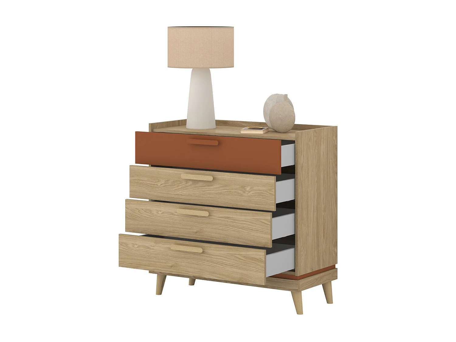 Commode NOKI – Chêne clair et moka – 3 tiroirs style scandinave