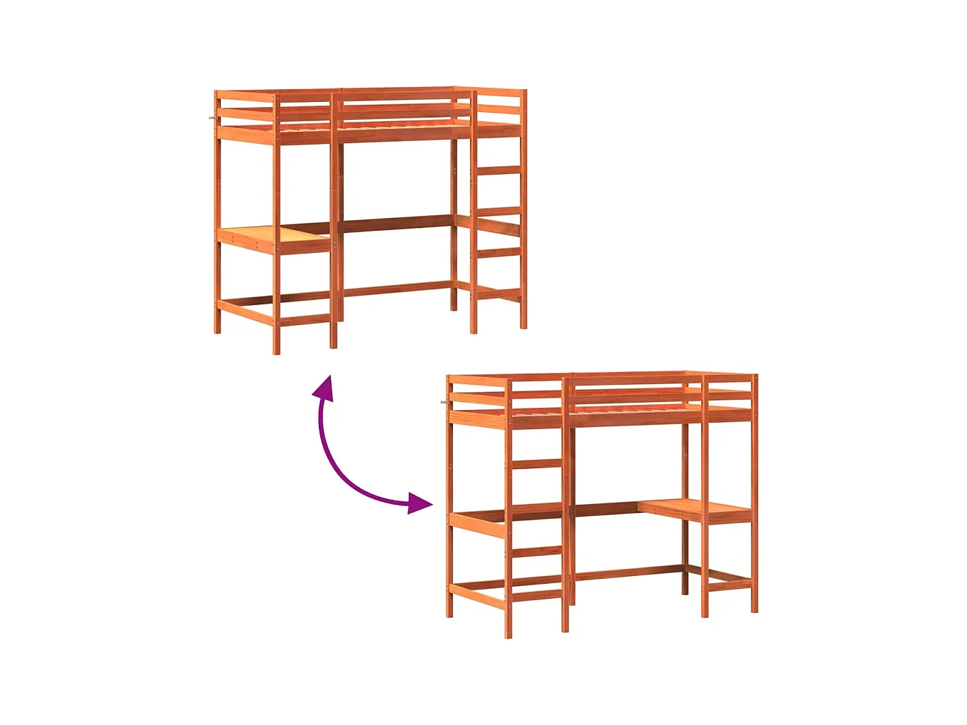 Lit simple-Lit superposé enfant sans matelas cire marron 90x190 cm pin massif