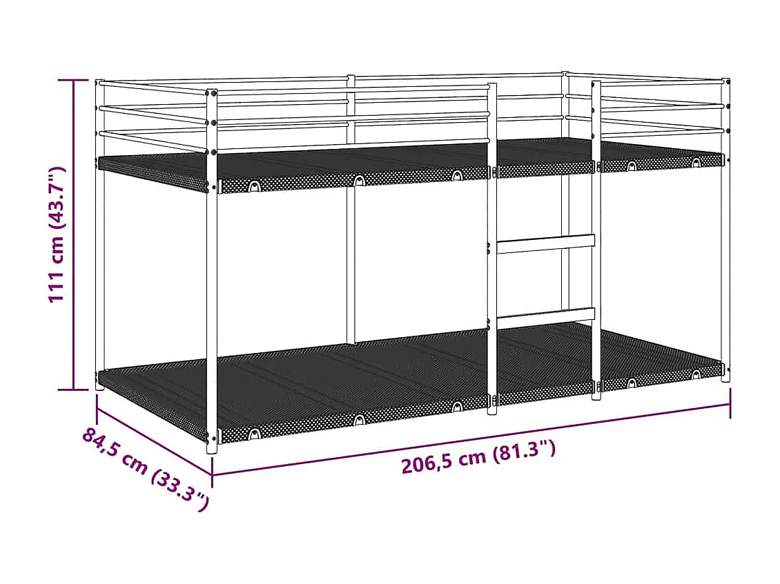 Lit simple-Lit superposé enfant sans matelas noir 80x200 cm acier