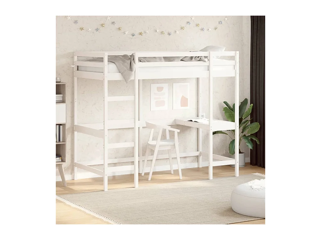 Lit simple-Lit superposé enfant sans matelas blanc 90x190 cm bois de pin massif