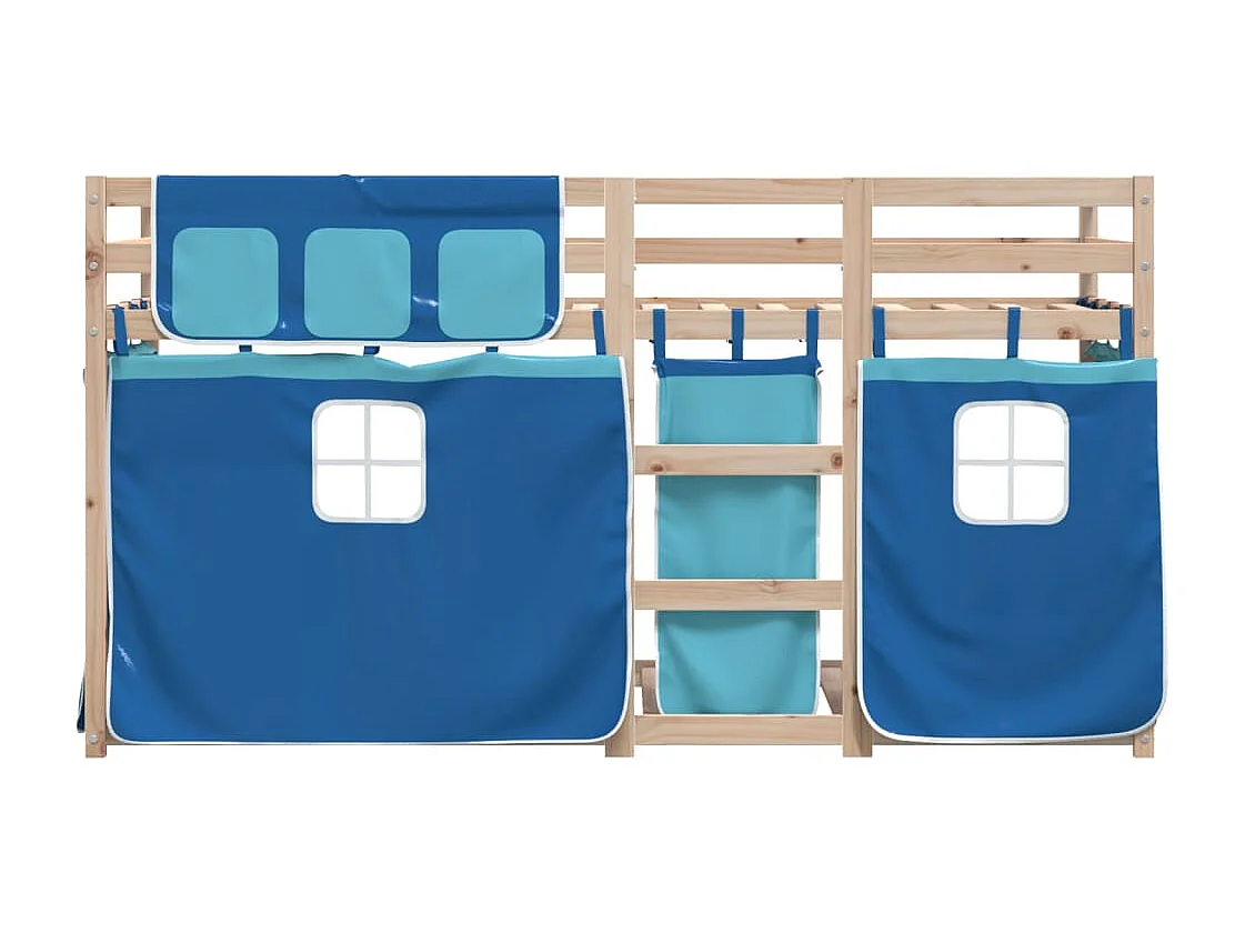 Cama individual | Litera con cortinas madera maciza de pino azul 80x200 cm SHL88634