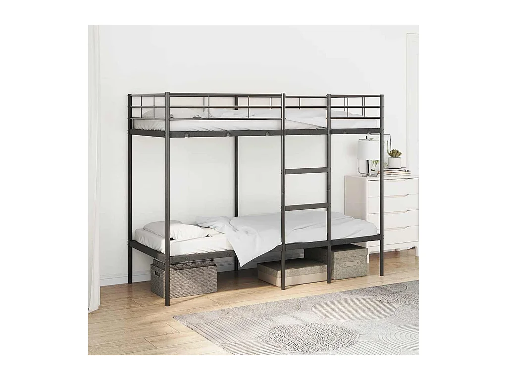 Lit simple-Lit superposé enfant sans matelas noir 75x190 cm acier