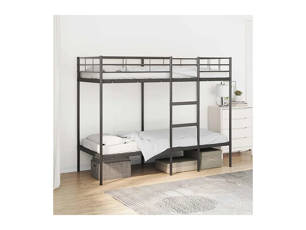 Lit simple-Lit superposé enfant sans matelas noir 80x200 cm acier