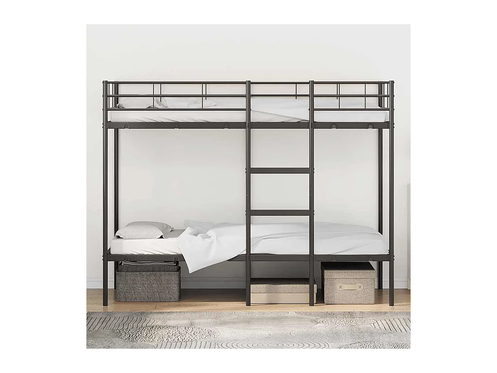 Lit simple-Lit superposé enfant sans matelas noir 80x200 cm acier