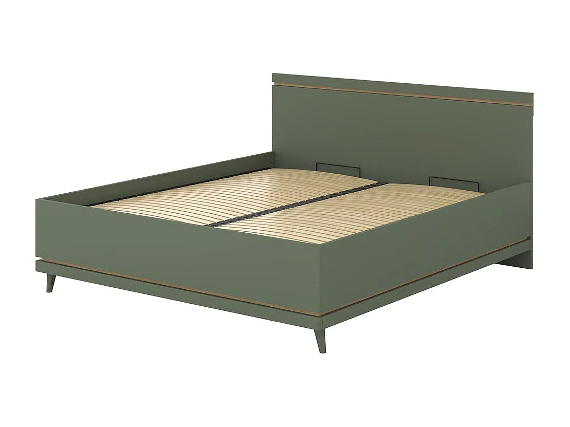 Lit avec sommier NOKI – 180x200 cm vert et bois – Style scandinave