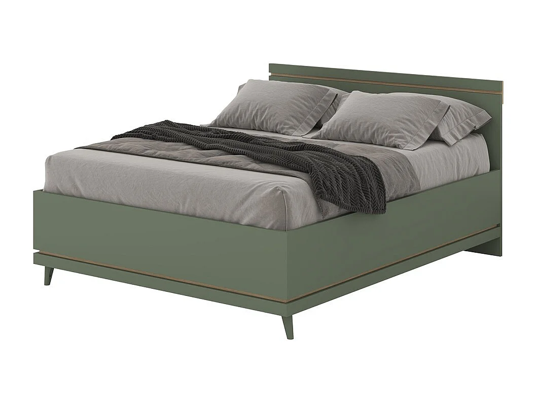 Lit avec sommier NOKI – 180x200 cm vert et bois – Style scandinave