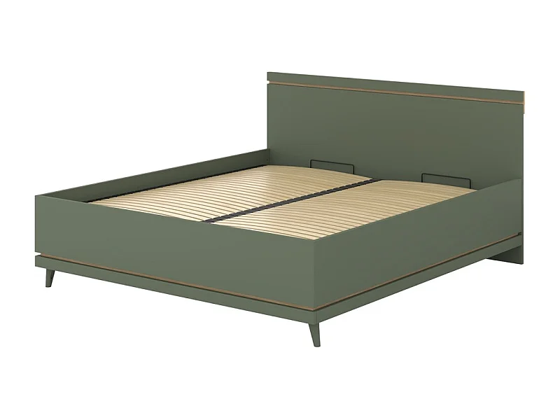 Lit avec sommier NOKI – 180x200 cm vert et bois – Style scandinave