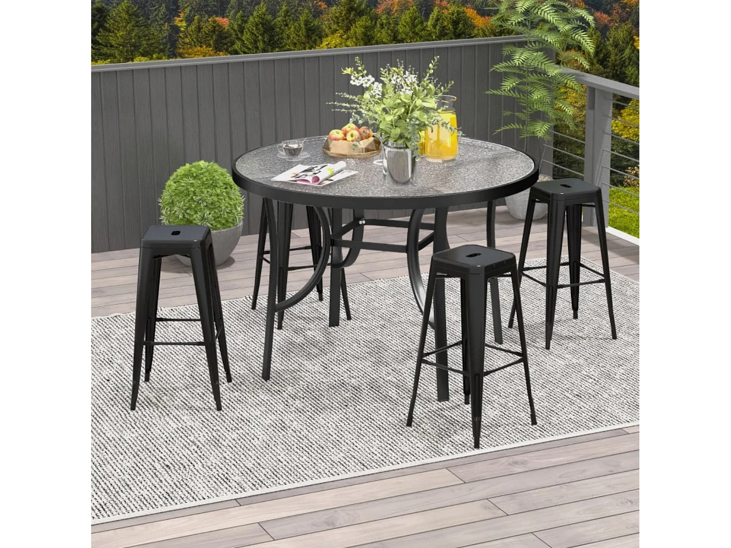 4er-Set Barhocker aus Metall, für drinnen und draußen, stapelbares Design, Schwarz