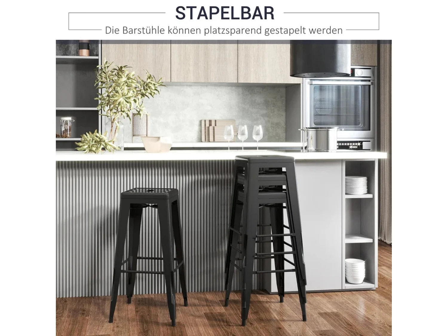 4er-Set Barhocker aus Metall, für drinnen und draußen, stapelbares Design, Schwarz