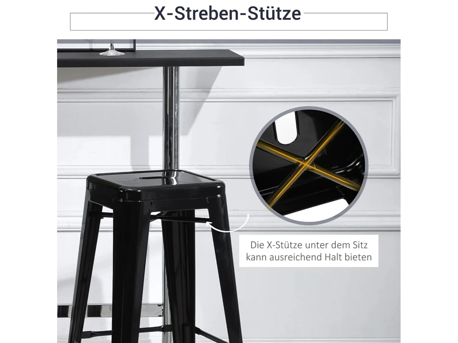 4er-Set Barhocker aus Metall, für drinnen und draußen, stapelbares Design, Schwarz