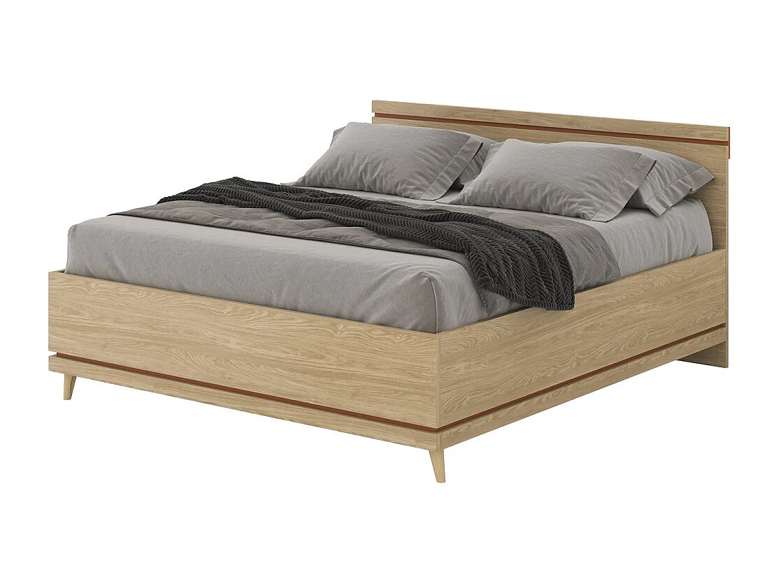 Lit avec sommier NOKI – 180x200 cm chêne clair et moka – Style scandinave