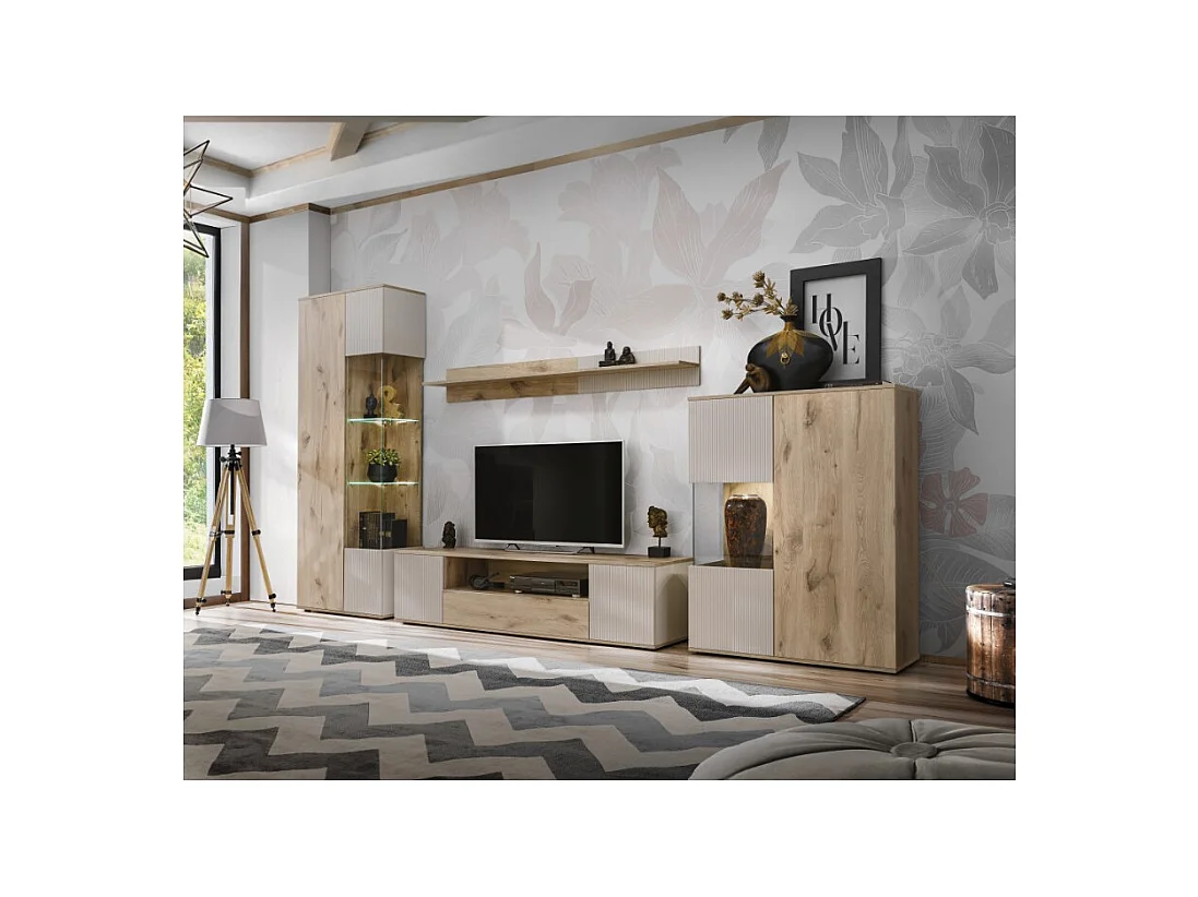 Étagère murale ERINA – Chêne clair et beige – 160 cm