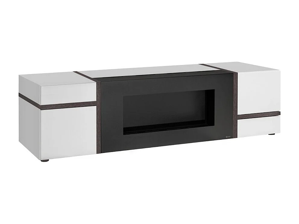 Meuble TV CRISS avec cheminée bio-éthanol – Blanc brillant – L150 cm