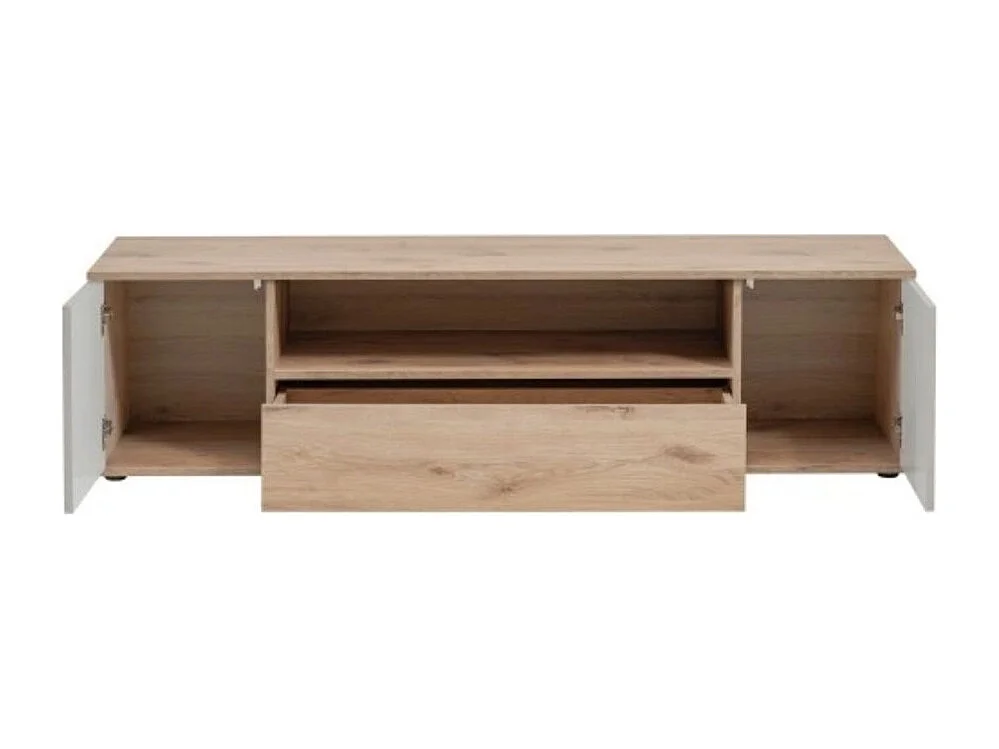 Meuble TV ERINA – 2 portes et 1 tiroir – Chêne clair et beige – 160 cm