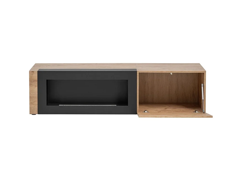 Meuble TV DOUM – Chêne clair et noir – Avec cheminée bio-éthanol – L160 x H42 x P45 cm